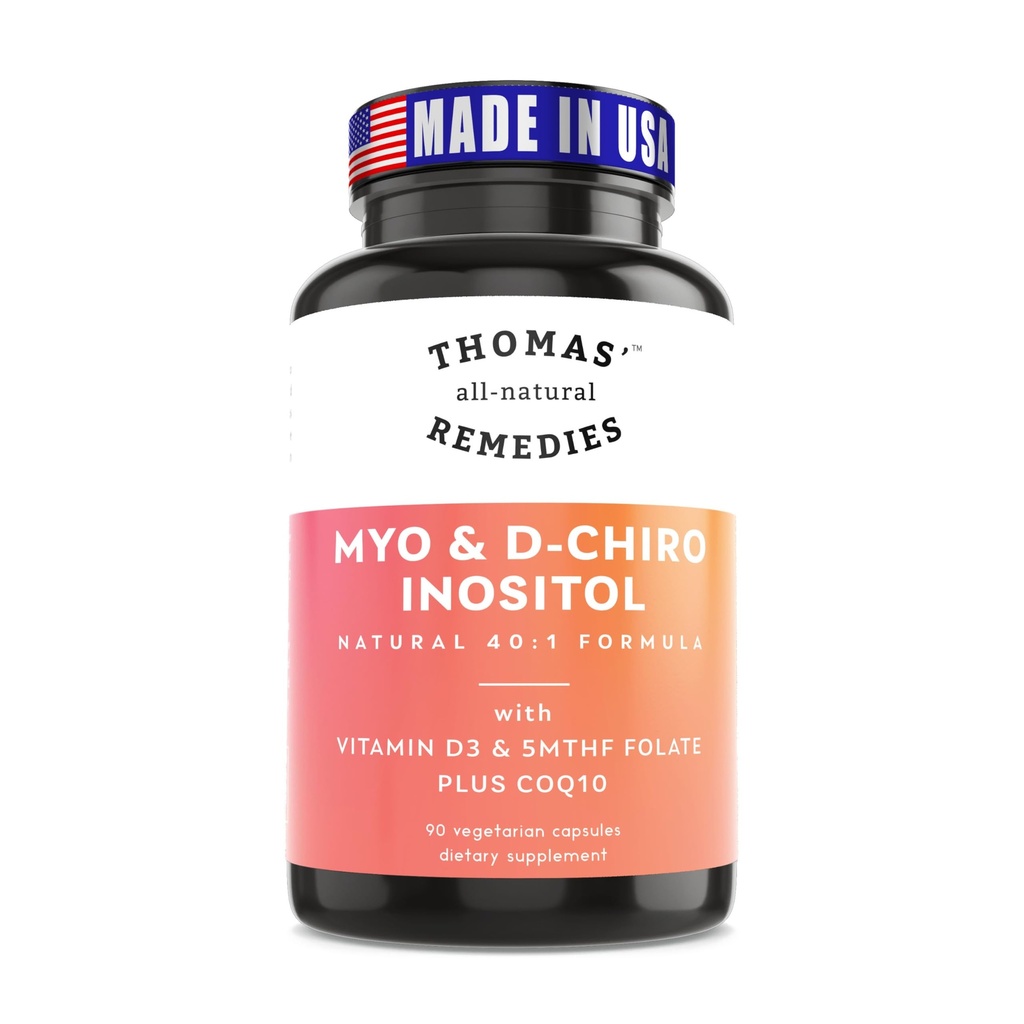 Thomas' all-natural Remedies Myo Inositol Supplement & D-Chiro Inositol Blend Supplement with Folate and Vitamin D3, 40 to 1 Ratio, Non-GMO, No Fillers, CoQ10, 90 Vegan Capsules