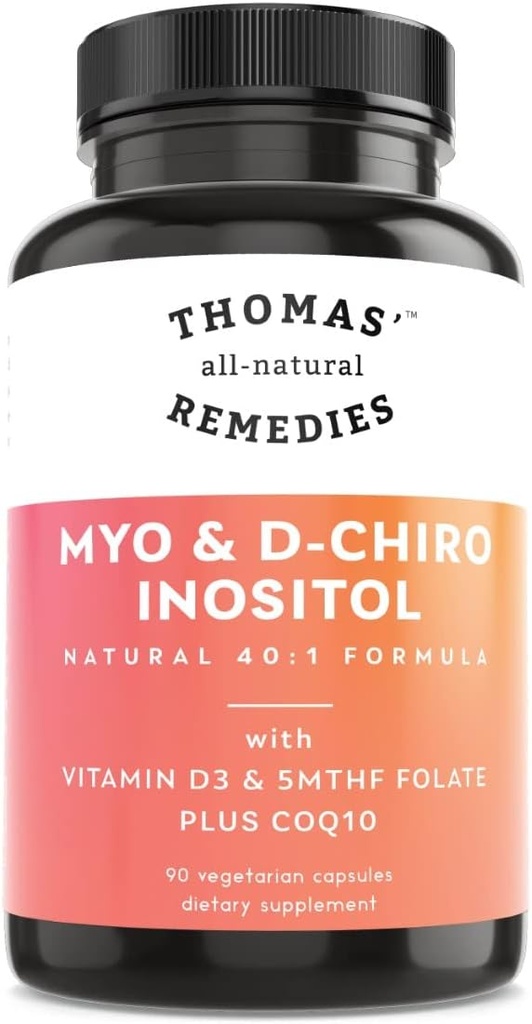 Thomas'ın tüm doğal remedies Myo Inositol Supplement & D-Chiro Inositol Comb ile Folate ve Vitamin D3, 40 to 1 Oran, Non-GMO, No Fillers, CoQ10, 90 Vegan Capsules