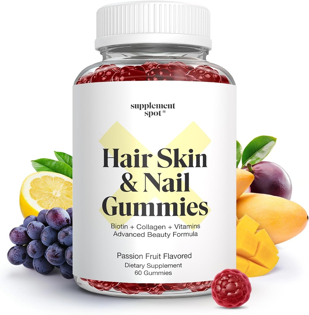 Saç Cilt ve Çiçeği Vitaminleri, 6000 mcg Biotin Gummies w/Collagen, Tutku Meyvesi Lezzetli Saç Vitaminleri, Gluten Free Collagen Supplements (60 Kont)