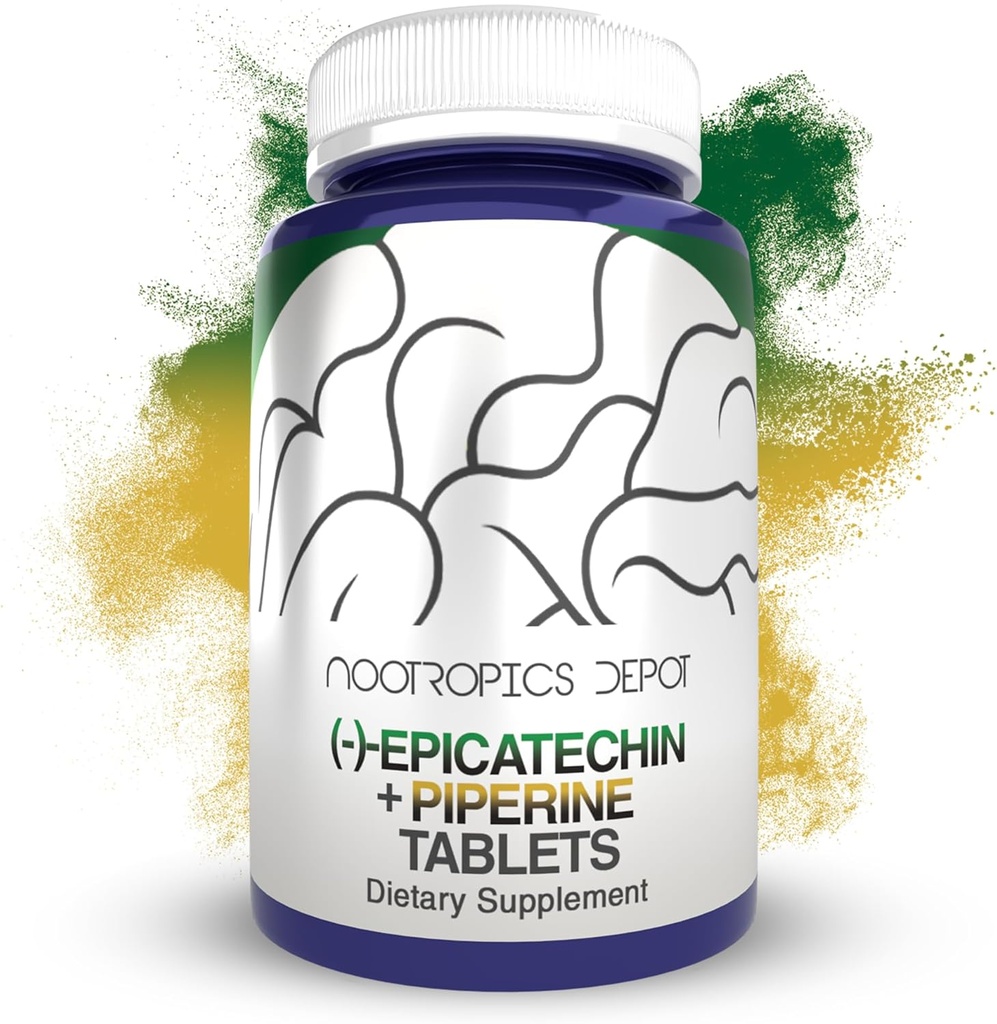 Nootropics Depot Epicatechin Tabletler | 200 mg (-)-Epicatechin + 6 mg Piperine for Bioavailability | Yeşil Çay Ekstraksiyonu | Kar Mass, Cardiovascular Health, and Energy | 30 Kont