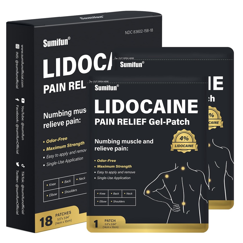 Sumifun %4 Lidoka Patches, 18 Kont Long Lasting Heater Patch for Diz, Omuz, Muscle, Joints with Natural Materialss, Extended Patch with Lidoka FSA or HSA Elect
