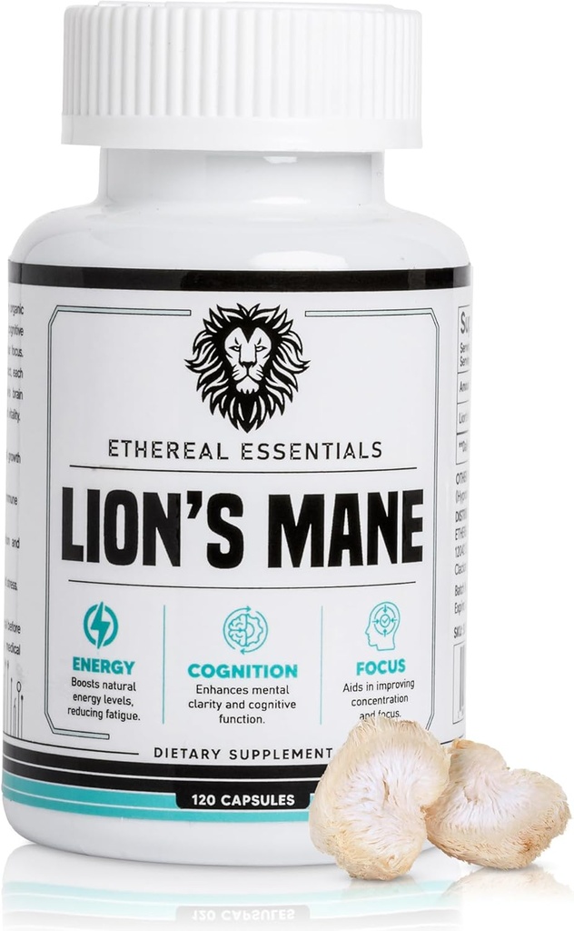 Lions Mane Mushroom Cognition Capsules (120 Kont) - Mushroom Toz Aslan'ın Maneksiyonu - Beyin Vitaminleri - Bildirim - Focus Supplements