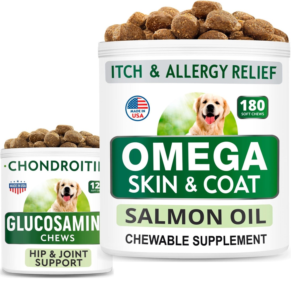 BARK&SPARK Glucosamine Köpekleri için + Omega 3 - Hip Destek ve Ortak Ağrı Yardımı Tamam + Balık Yağı Shedding, Skin Alerji, Itch Relief, Skin ve Coat Supplement Supplement Supplement