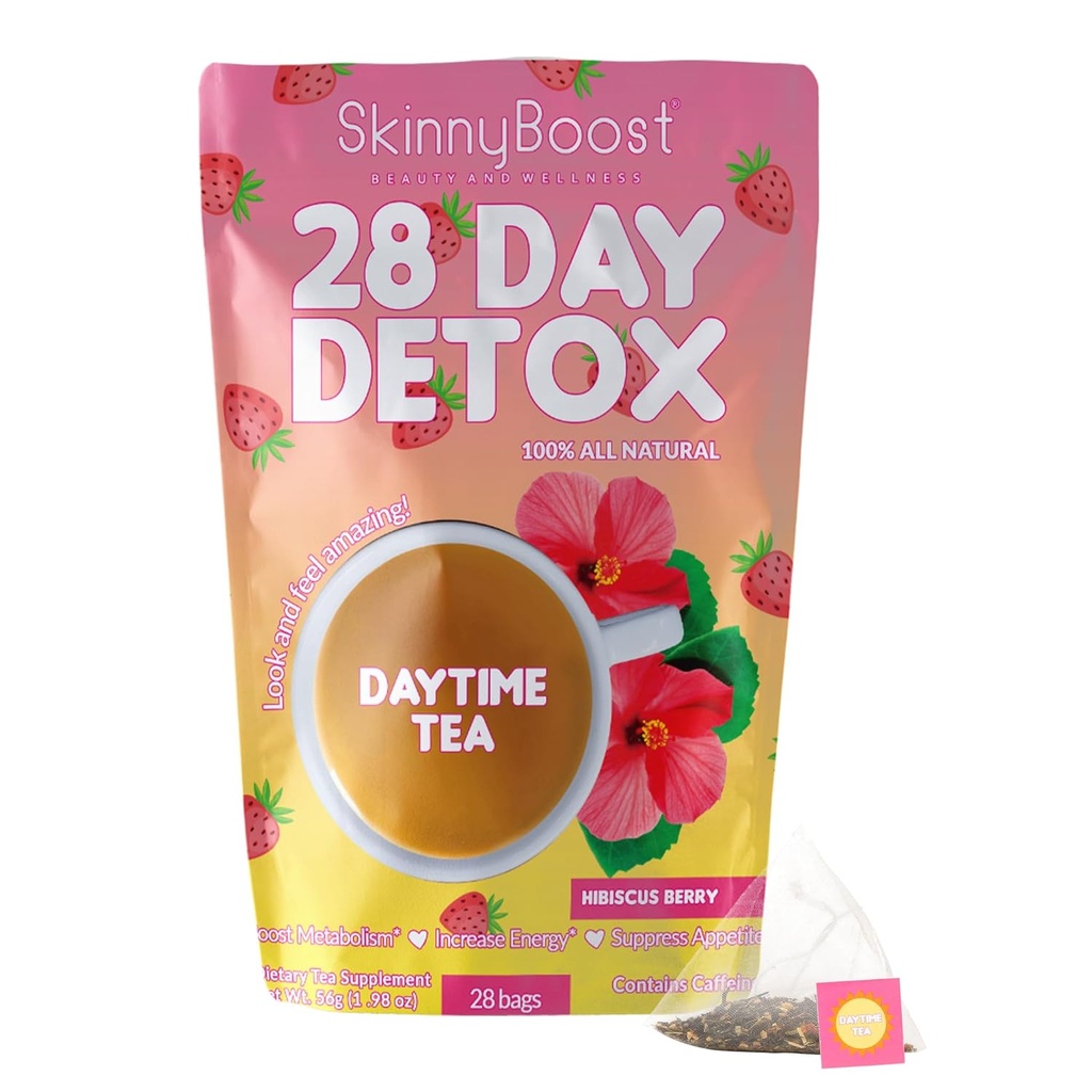 SkinnyBoost 28 Day Detox Daytime Tea -HIBISCUS BERRY (28 Çay Çanta) Metabolism Boost, Detox, All Natural, Non GMO, Vegan, Keto Friendly