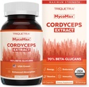 Organik Cordyceps Mushroom Extract -% 70 Beta Glucans - En Yüksek Active Nutrient Seviyeler, Max Potency Cordyceps Capsules, US Grown + Ultrasonik Ekstraksiyon - Performans, Immunity & Energy - 60 Capsules