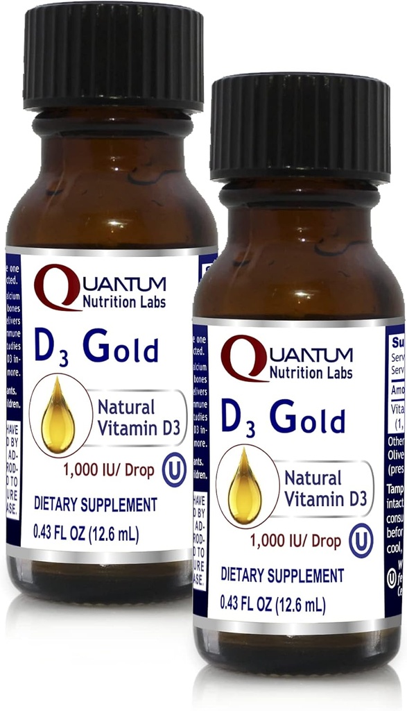 QNL D3 Gold - Βιταμίνη D Υγρές σταγόνες - Συμπλήρωμα αντοχής οστών - Προσφορές Καρδιαγγειακή & Ανοσολογική Υποστήριξη - Premium Προϊόν υγείας & ευεξίας - 0,43 fl oz (2 Pack)