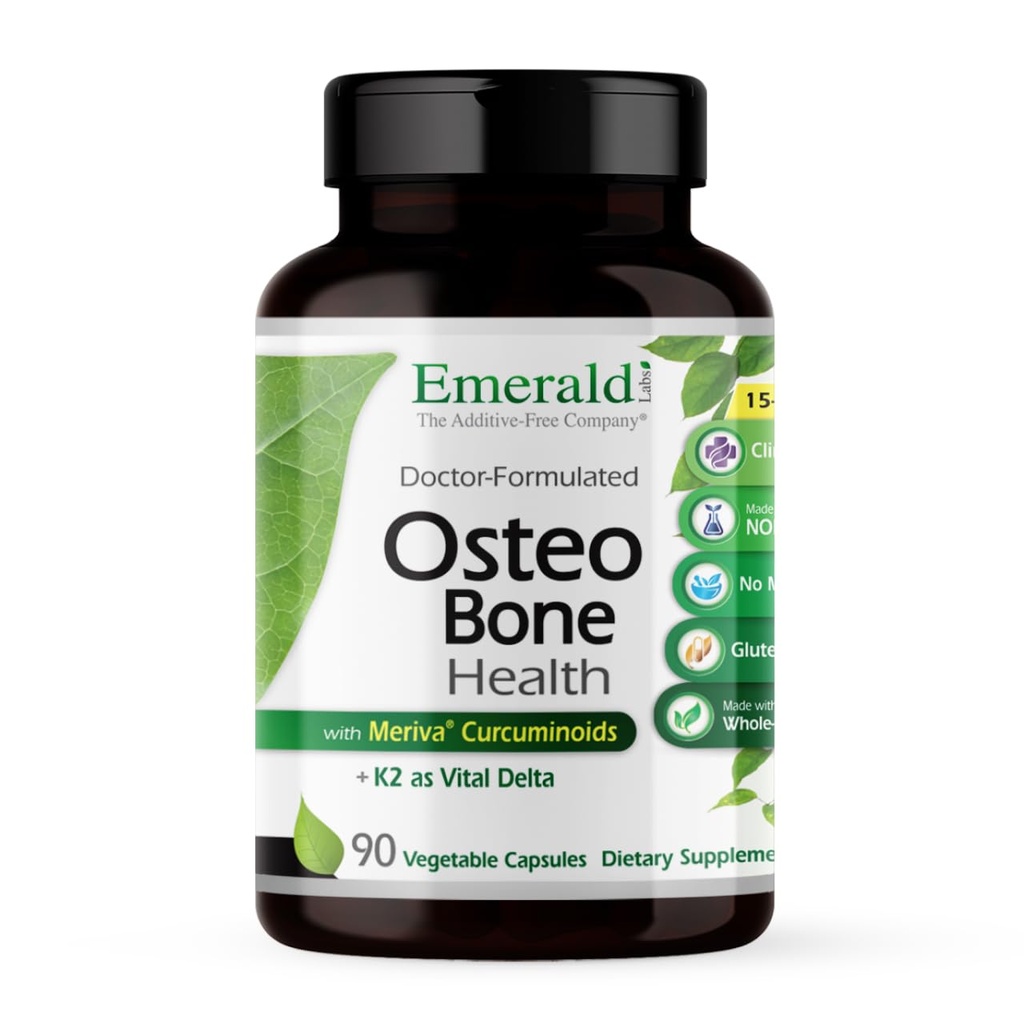 EMERALD LABS Osteo Bone Health - Immune Support & Bone & Ortak Supplement with Vitamin D3, K2, Kalsiyum, Magnezyum, OptiMSM, Meriva Phytosome & More - 90 Sebze Capsules