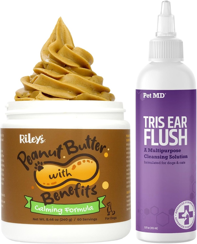 Pet MD Κτηνιατρικό Tris Flush αυτιού + Riley's Calming Φυστικοβούτυρο για σκύλους