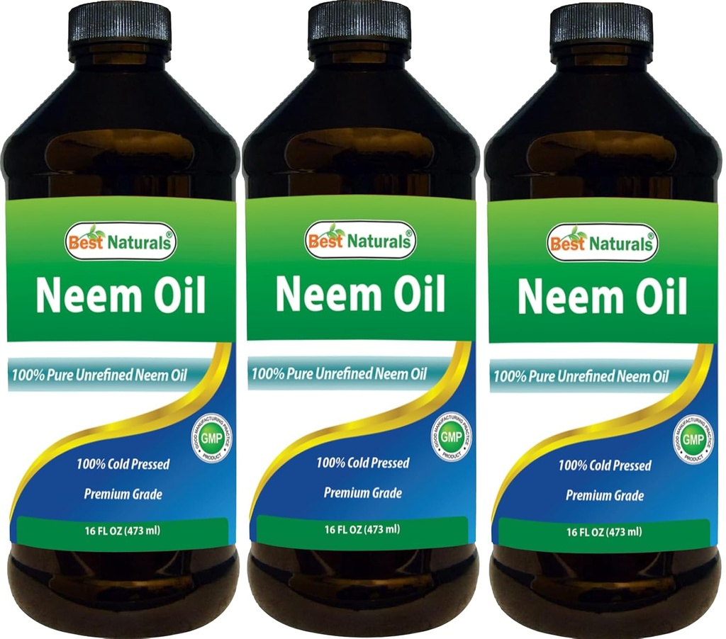 En İyi Doğallar% 100 Pure Neem Oil, 100% Cold Pressed ve Unrefined - 16 OZ (3 Şişe)