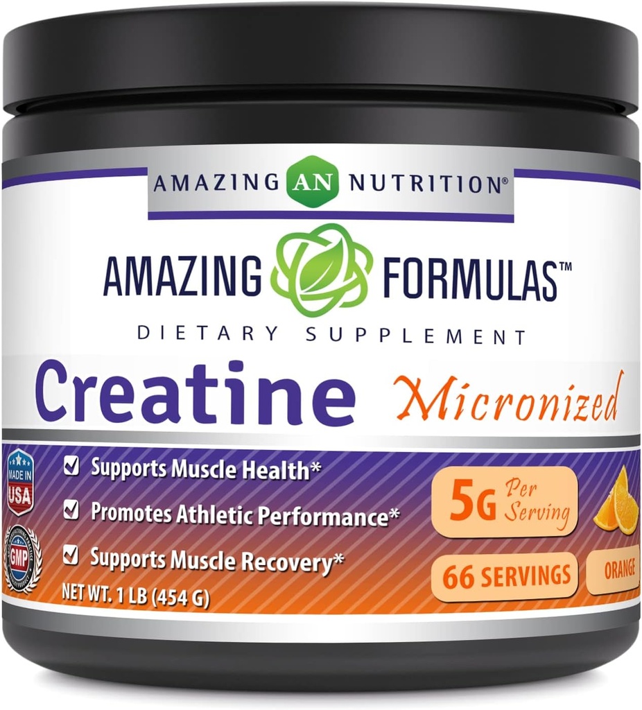 Amazing Formulas Micronized Tinatine Monohidrat Toz Supplement | 5000 mg Arada | İdeal Pre & Post Workout Supplement | ABD'de Yapılacaklar (1 LB, Orange)