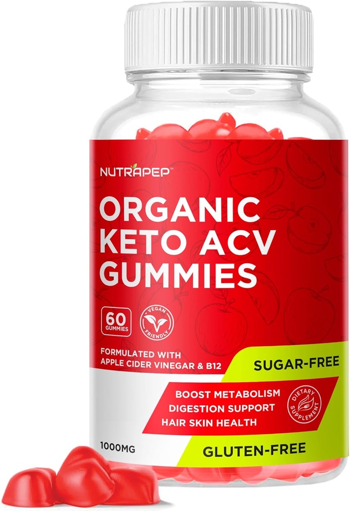 Organik Keto ACV Gummies - Gluten-Free & Sugar-Free Apple Cider Vinegar Supplement for Women Men (1000MG)