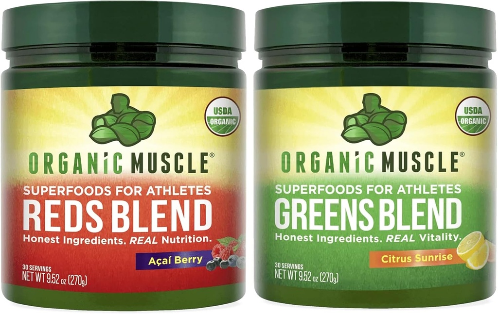 Βιολογικός Μυϊκός Vegan Πράσινοι και Κόκκινοι Superfood σκόνη - USDA Βιολογικός & Plant Based Red Juice & Green Juice Powder Bundle for Energy, Focus, Digestion & Immune System - Non GMO 30 Υπηρεσίες