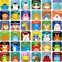 Hebayy 36 Pair Hayvanlar Game Cartoon Flash Kartları Yaşanabilir (72 PC, Her Önlem 2” X 2”)