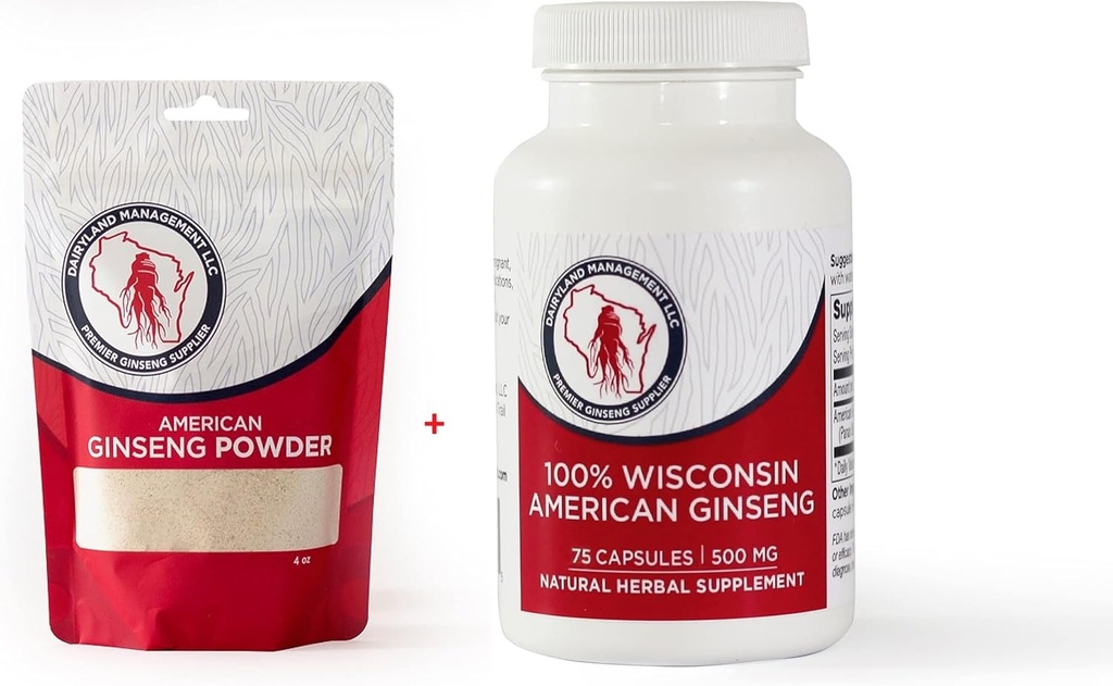 Dairyland American Ginseng σκόνη 4 oz και κάψουλες 75 ct πακέτο του Wisconsin Ginseng – Απευθείας από τον αγρότη στον καταναλωτή 西洋参