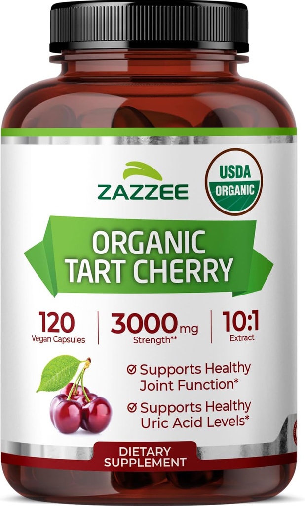 Zazzee USDA Organik Tart Cherry 10:1 Ekstraksiyon, 3000 mg Güçlü, 120 Vegan Capsules, 4 Ay Supply, Standardized, Interd 10X Extract, 100% Vegetarian, sertifikalı Organik, All-Doğal ve Non-GMO