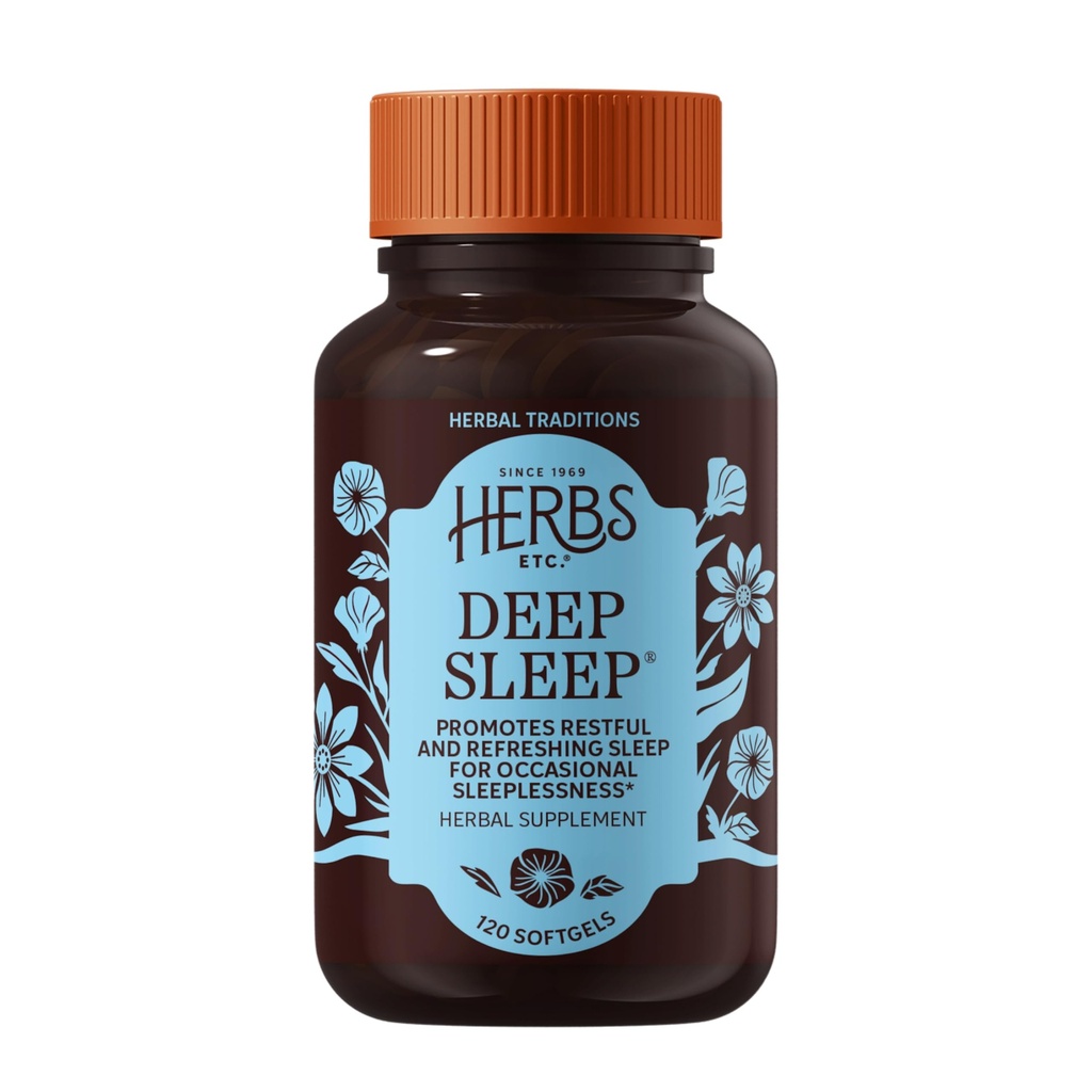 Herbs Etc. Deep Sleep Softgels - Herbal Sleep Support Supplement - Rest & Calming Support with Passionflower, Chamomile & Lemon Balm - 120 Softgels (120 servis)