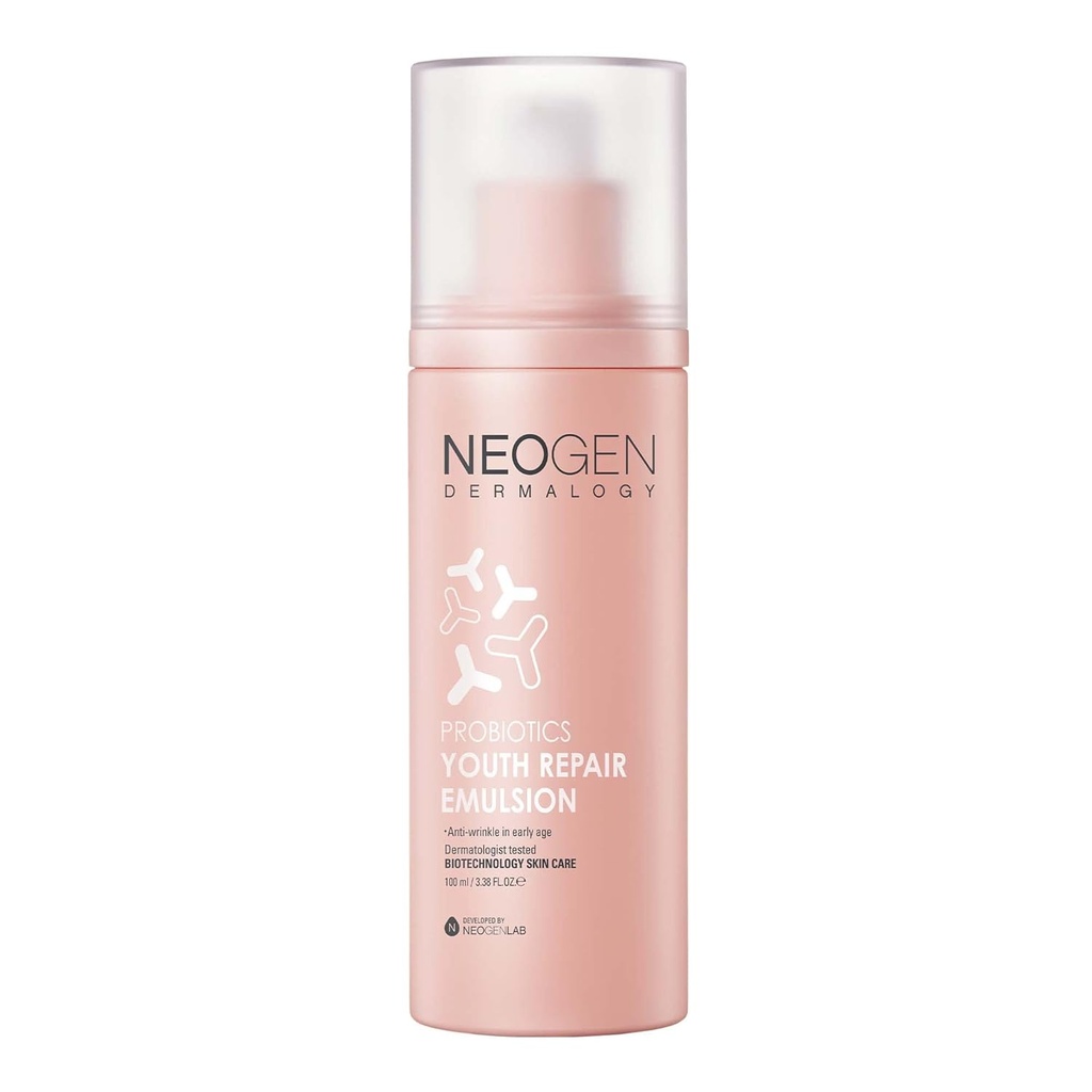 NEOGEN Probiyotiks Youth Repair Emulsion 338 Fl Oz (100 ml) - Hydrating & Companying Face Emulsion with Probiyotiks Lactobacillus & Bifida & Collagen - Koreli Skin Care