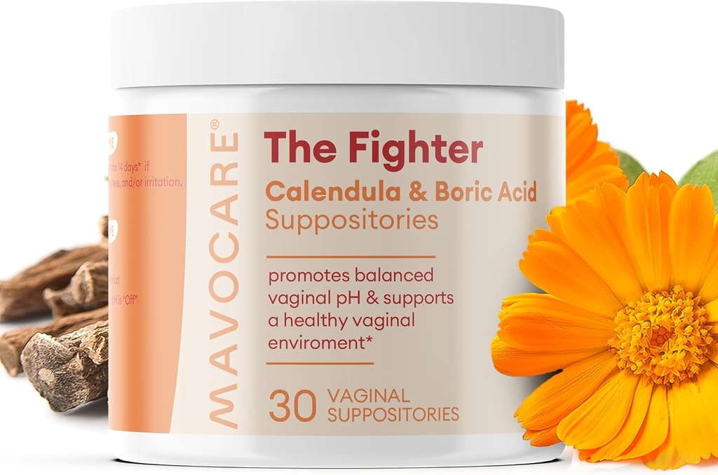 MavoCare Boric Acid Suppositories for Women - 600 mg with Calendula & Vitamin E - BV & Yeast Enfeksiyon Desteği, pH Denge, Odor Relief, Fast-Dis çözme, Moisturing, Vegan Formula Formula