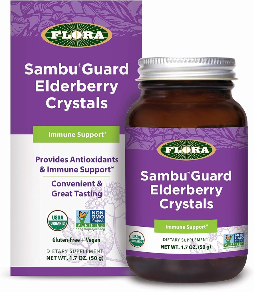 Flora - SambuGuard Elderberry Crystals, Antioksis & Immune Support, Immunity, Detox Body, Boost Energy, 1.7-oz. Toz Toz