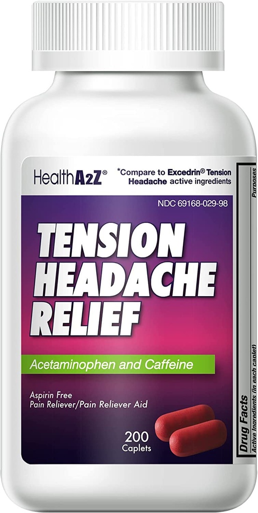 HealthA2Z® Gerçeği | Acetaminophen 500 mg | Caffeine 65 mg | Pain Reliever Aid | aspirin Free (200 caplets (Pack of 1))
