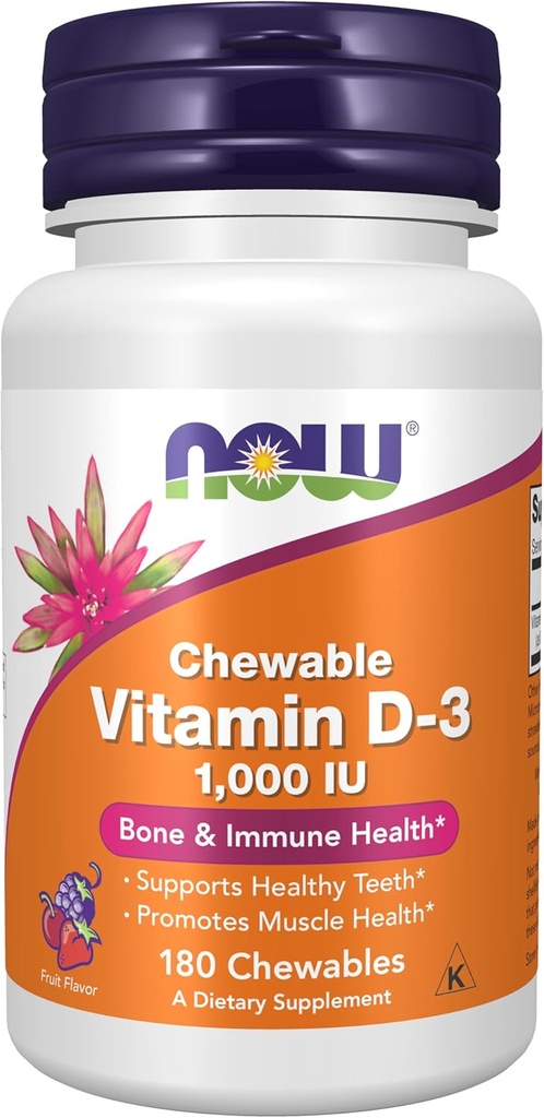 Şimdi Gıdalar Tamamlar, D-3 1000 IU, Doğal Meyve Flavor, Yapısal Destek*, 180 Chewables