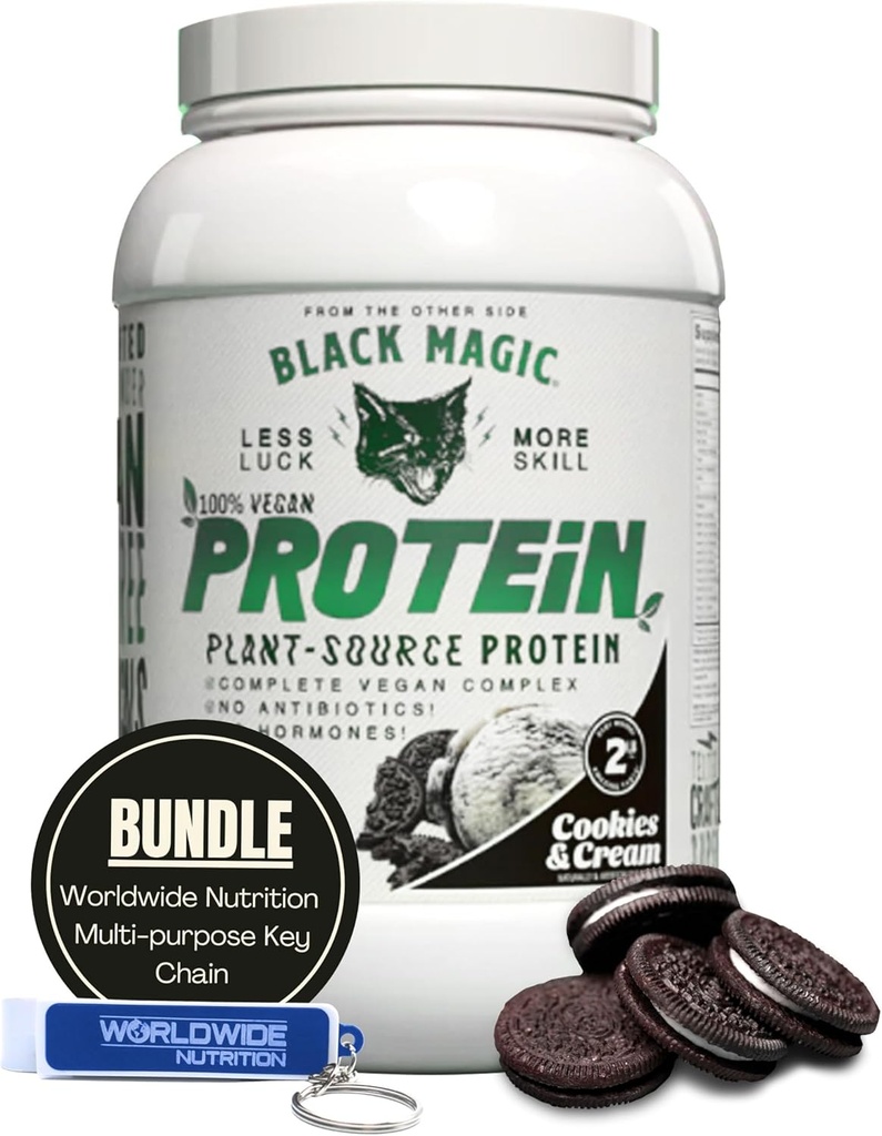 Dünya Beslenme Paketi Black Magic Multi-Kaynak Protein Tozu ile uyumlu - Vegan Kurabiyeler ve Krem | Yüksek Protein Toz, Low Carb, Low Sugar | Whey, Egg & Casein Mix - 2 LB with Beauty