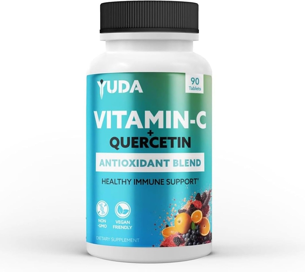 Yuda Quercetin Supplements with Vitamin C 1000 mg - Super C Vitamin & Quercitin Formula for Immune Support Enriched with Elderberry & Rose HIPS - Sağlıklı Immune Response - 90 Tabletler