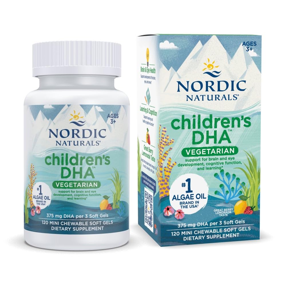 Nordic Naturals Children's DHA Vegetarian - Kids DHA Omega-3 Supplement -Algae Oil - Berry Lemonade Mini Chewables - Plant-Based Formula for Ages 3+ - 120 Soft Gels - 40 Hizmet
