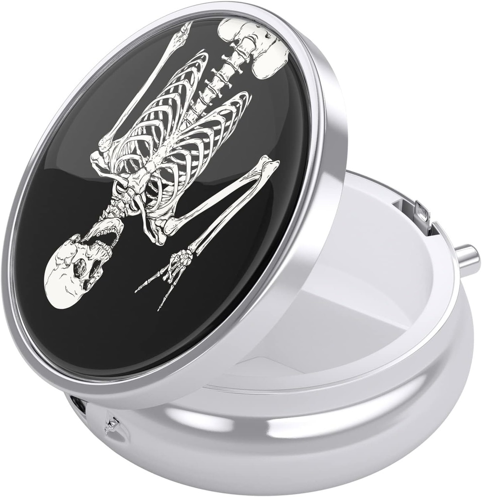 Nipichsha Pill Box, Küçük Pill Case for Purse & Pocket, Cute Travel Medicine Organizer, Portatif Tıp Konteynerleri Vitaminleri, İlaçları, Fish Oil & Supplement, Human Skeleton