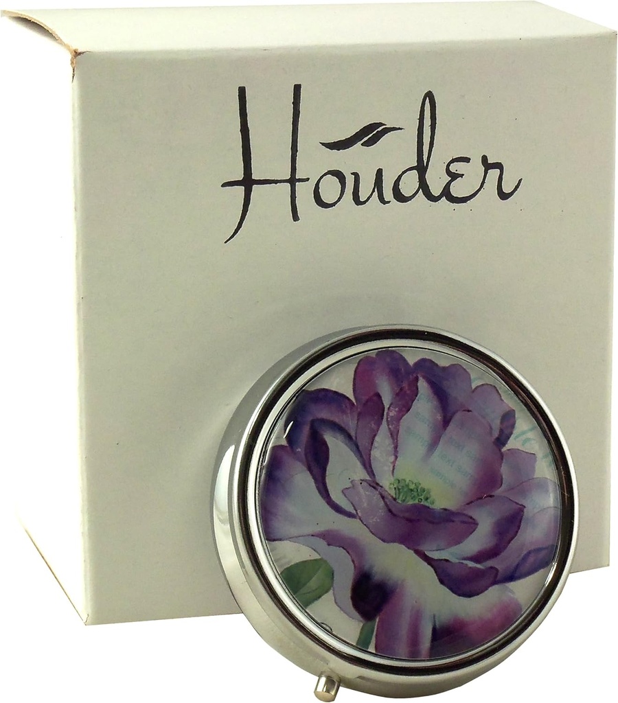 Tasarımcı Pill Box by Houder - Dekoratif Pill Case with Gift Box - Your Meds in Style (Purple Flower)
