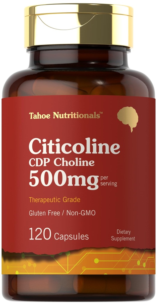 Tahoe Beslenmeleri Citicoline 500 mg | 120 Capsules | CDP Choline Supplements | Tedavi Grade | Gluten Free, Non-GMO