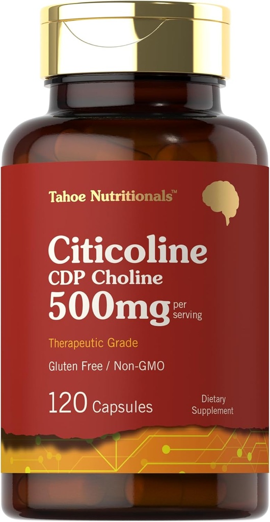Tahoe Beslenmeleri Citicoline 500 mg | 120 Capsules | CDP Choline Supplements | Tedavi Grade | Gluten Free, Non-GMO