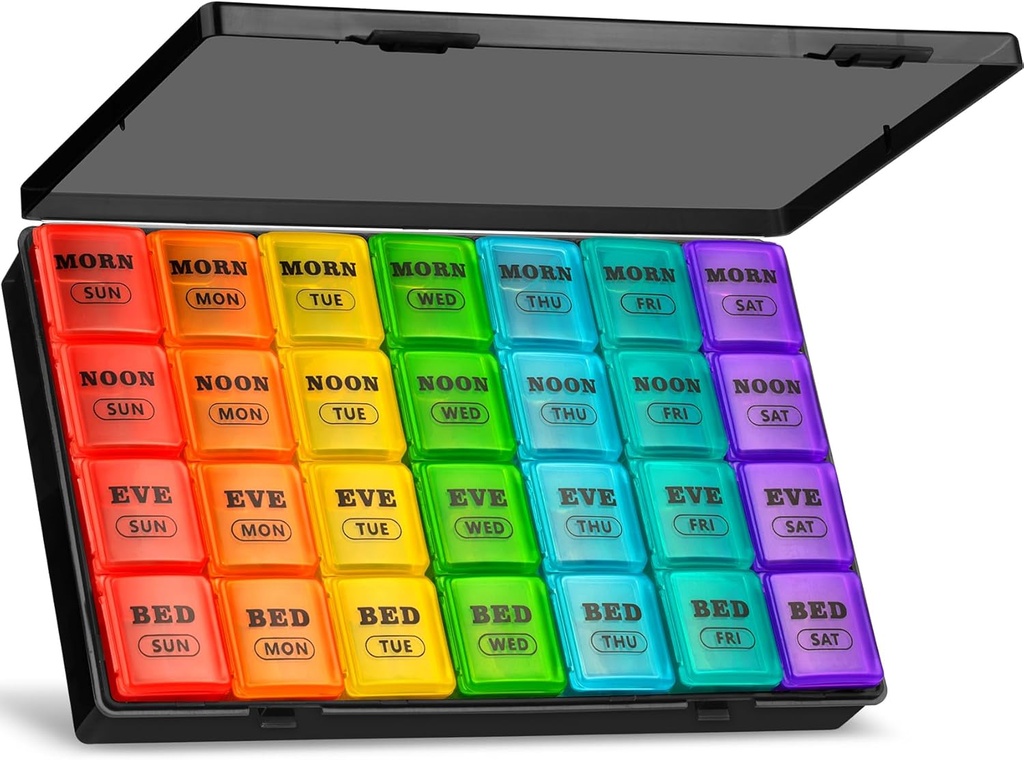 XL Large Weekly Pill Organizer 4 Times a Day, 7Day Pill Box and Organizer AM PM, Big Karşılaştırmalar Pill Case, Monthly Drug Organizer 28 Days columns for Fish Oils