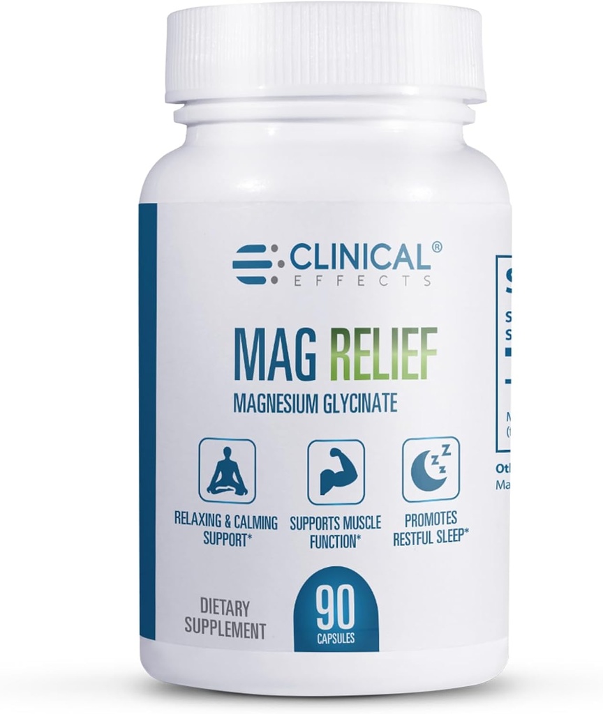 Klinik Etkileri Mag Relief Magnezyum Supplement - 275 mg Pure Glycinate Capsules - 90 Magnezyum Capsules - Cramp Savunma, Bone, Muscle ve Nerve Support - USA Made