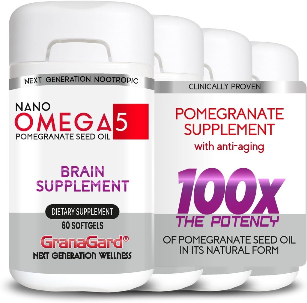 KURALLARI (4-Month Supply) Brain Supplements with Anti Aging, Memory Pills, Omega 5 Pomegranate Supplement, 4 Şişes 60ct each