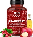 Love You Cranberry 60:1 Extract + Organik Apple Cider Vinegar – Max Strength 36,200 mg Equivalent – 120 Vegan Capsules – Urinary Tract & Digestive Support