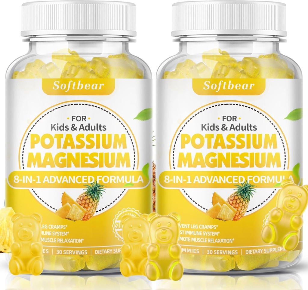 Yetişkinler için yumuşak taşıyıcı Pyum Gummies, Sugar-Free P Magnezyum Supplement ile B6 CoQ10 Kas Cramps Vegan Pineapple Flavor 120 Gummies