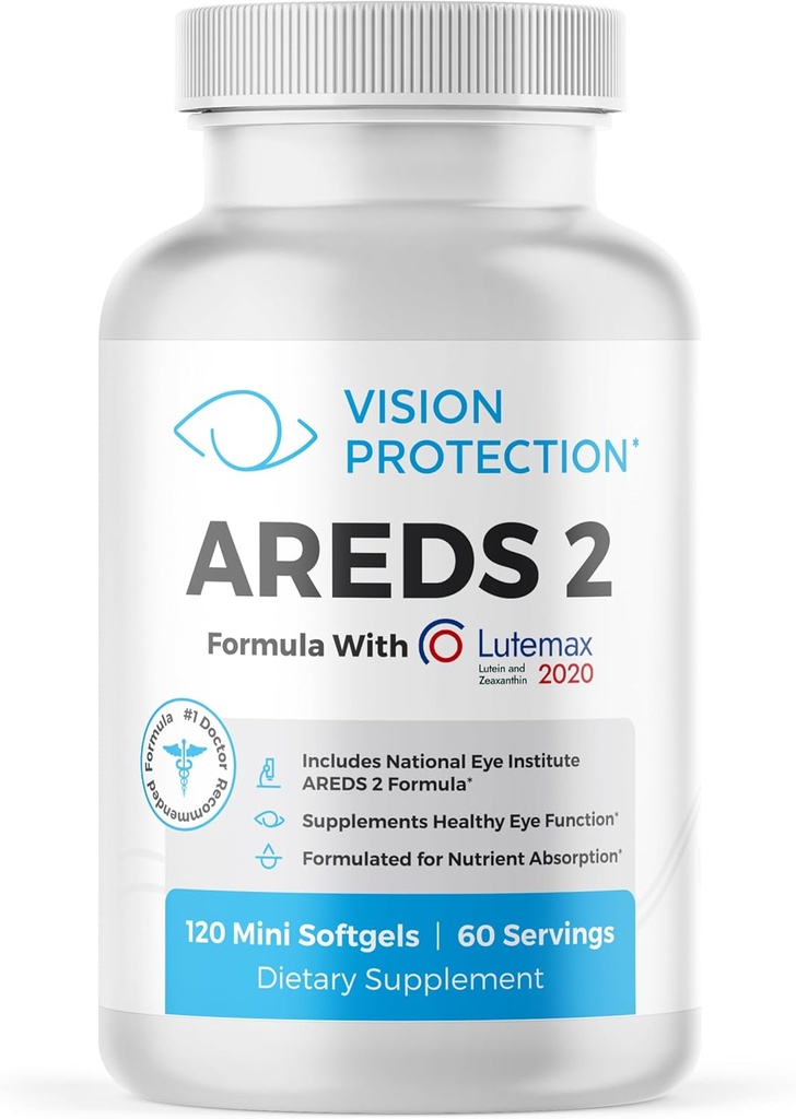 AREDS 2 Eye Vitamin & Mineral Supplement for Ocular Health, Lutemax 2020 with Natural Eye Institute AREDS 2 Study Materialss Lutein, C, & Zeaxanthin, 120 Mini Softgels