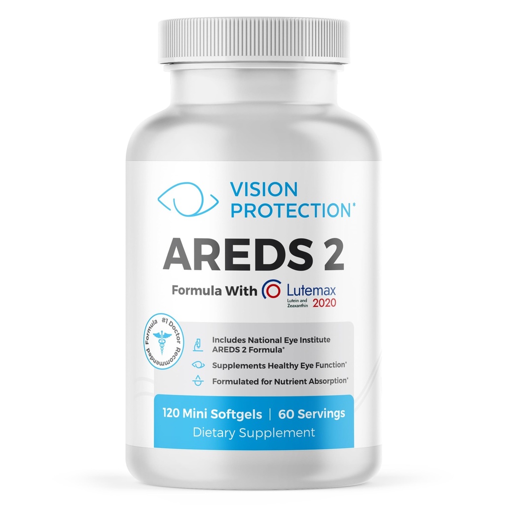 AREDS 2 Eye Vitamin & Mineral Supplement for Ocular Health, Lutemax 2020 with Natural Eye Institute AREDS 2 Study Materialss Lutein, C, & Zeaxanthin, 120 Mini Softgels