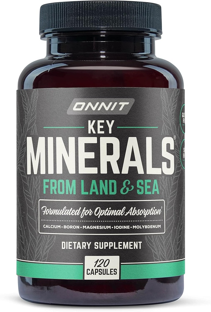 Onnit Key Minerals: Kalsiyum, Magnezyum Molybdenum ve Iodine Supplement (120ct)