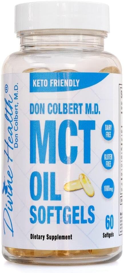 Dr. Colbert, MD MCT Oil Softgels | Keto Bölgesi ve İlahi Sağlık | Organik Piramitlerden 1000 mg | 60 Softgels