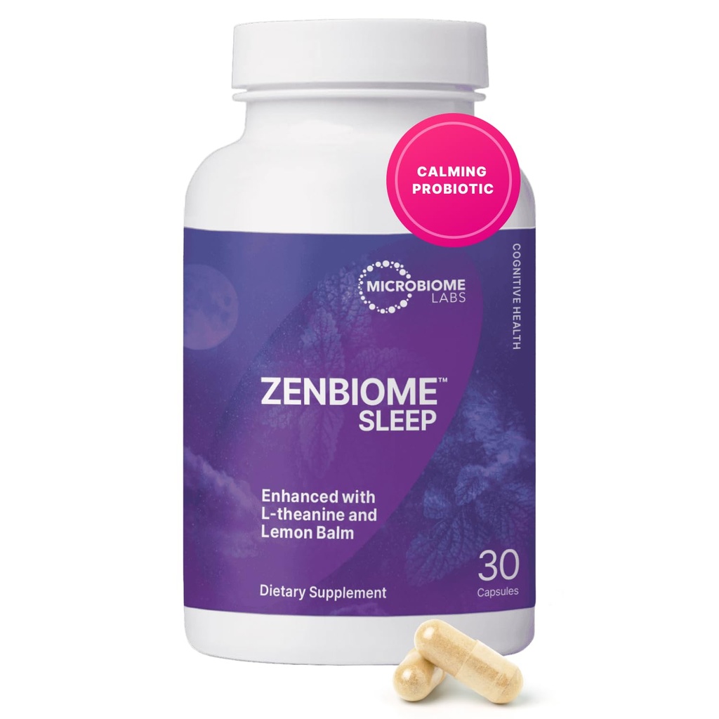Microbiome Labs Zenbiome Sleep - L Theanine Supplement with Lemon Balm Extract & Probiyotiks with Bifidobacterium Longum - Help Soothe Gut-Brain Axis at Bedtime (30 Capsules)