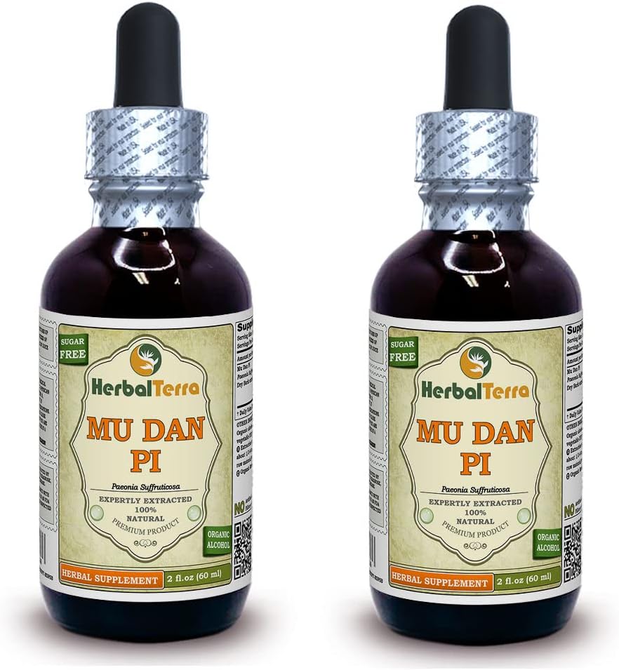 Mu Dan Pi, Tree Peony (Paeonia Suffruticosa) Tincture, Organic Dried Bark Liquid Extract (Brand name: HerbalTerra, Proudly made in USA) 2x2 fl.oz (2x60 ml)