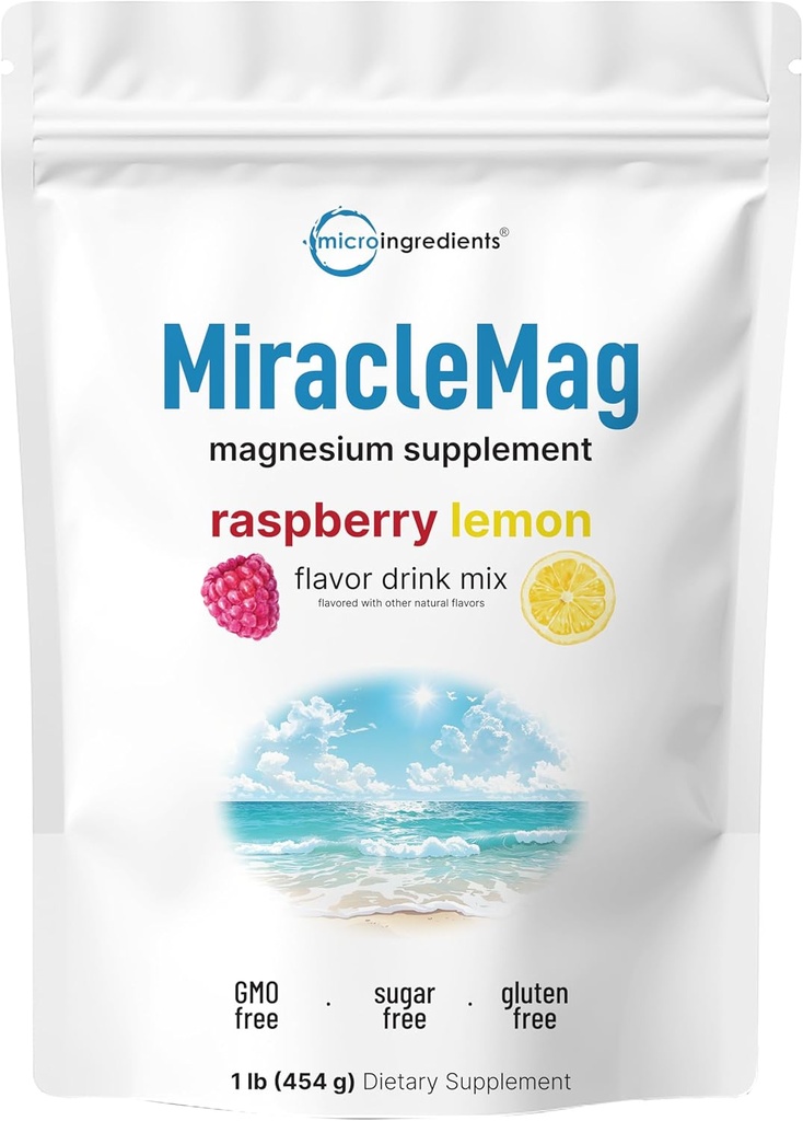 MiracleMag Calm Magnezyum Toz, 1lb | Magnezyum Citrate Supplement | Sweet Raspberry Lemon Flavored | Calm & Relaxation Mineral Desteği | Kolay Absorbed Ionic Magnezyum | Non-GMO, Vegan, Sugar Free