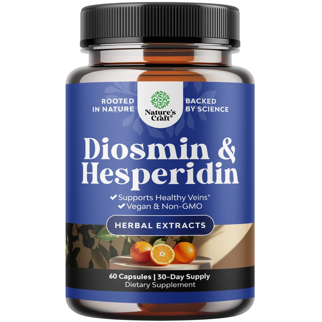 Diosmin Hesperidin 1000mg Complex for Adults - Bitter Orange Supplement for Varicose Veins Support, Leg & Feet Blood Health - Diosmin & Hesperidin Συμπληρώματα από Citrus Aurantium - 60 Count
