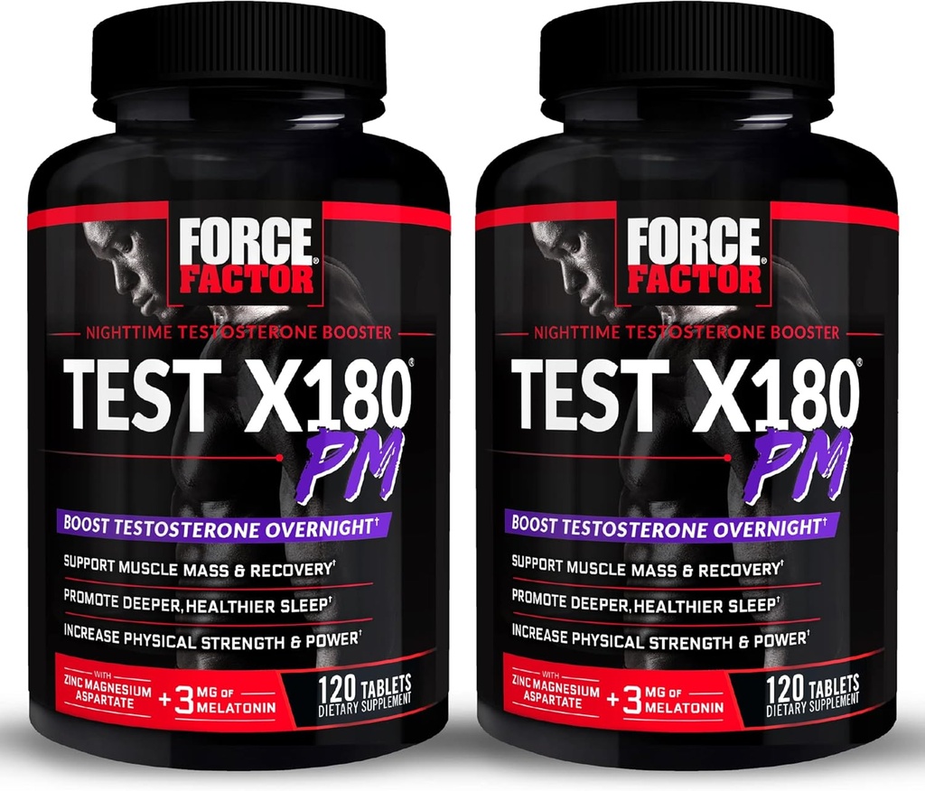 FORCE FACTOR Test X180 PM, 2Pack, Erkekler için testosteron ATM, gece boyunca testosteron Tamamı Kas inşa etmek, Güçlüyü artırmak ve Deeper, Healthier Sleep and Recovery, 240 Tabletler