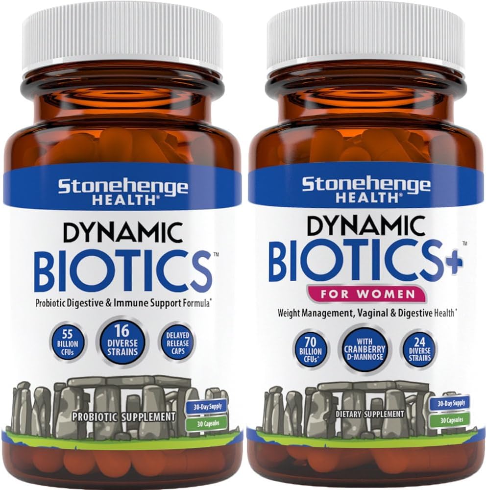 Stonehenge Health Dynamic Biotics + Dynamic Biotics+ for Women Probiotics Bundle Supplements to Support Digestive & Feminine Health