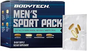 BODYTECH MenaTMs Sport Pack a Daily Multivitamin, Mineral, & Supplement Packs a Bireysel olarak 30 günlük Supply)