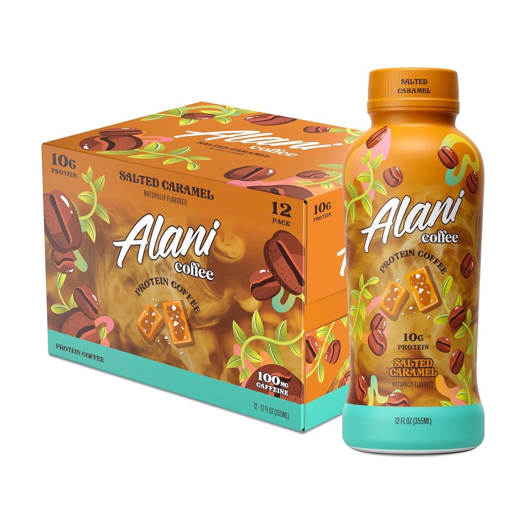Alani Nu protein Kahve SALTED CARAMEL | Protein 10g ile Soğuk Bira içmeye Hazır | 100 mg Caffeine | 90 Calories, Doğal Flavored | 12 Fl Oz Şişeler | 12 Paket