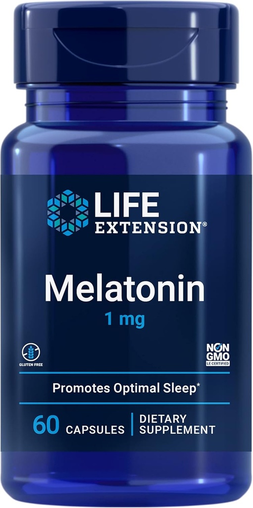 Life Extension Melatonin 1 mg - For Restful Night, Hormon Dengesi ve Immune Health - Immediate release - Gluten-Free, Non-GMO - 60 Capsules